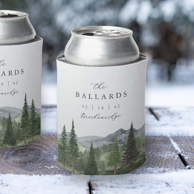 Rafraîchisseur Pour Canette Timberline | Watercolor Mountain Wedding Favor (Créateur téléchargé)