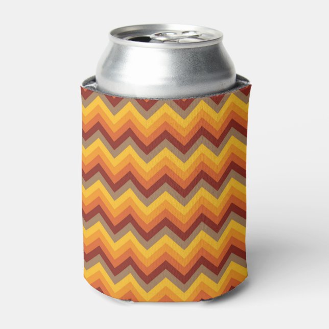 RAFRAÎCHISSEUR  POUR CANETTE TONS D'ORANGE & JAUNE ZIG ZAG STRIPES (Can devant)