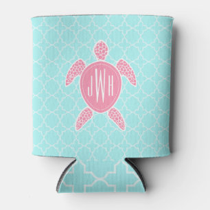 Rafraîchisseur Pour Canette Tortue de mer rose décorée d'un monogramme +