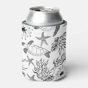 Rafraîchisseur Pour Canette Tortue marine feuille eau plante  blanche