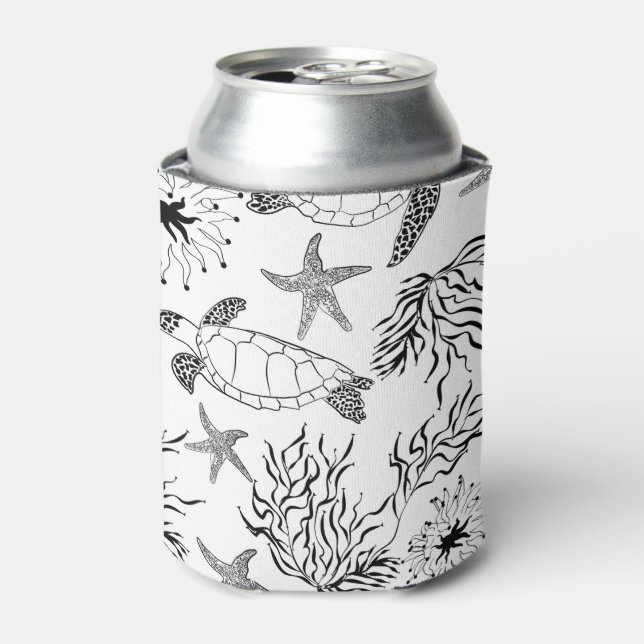 Rafraîchisseur Pour Canette Tortue marine feuille eau plante  blanche (Can devant)