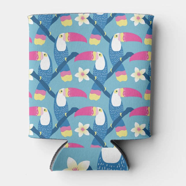 Rafraîchisseur Pour Canette Toucan tropical : motif floral vibrant. (Devant)