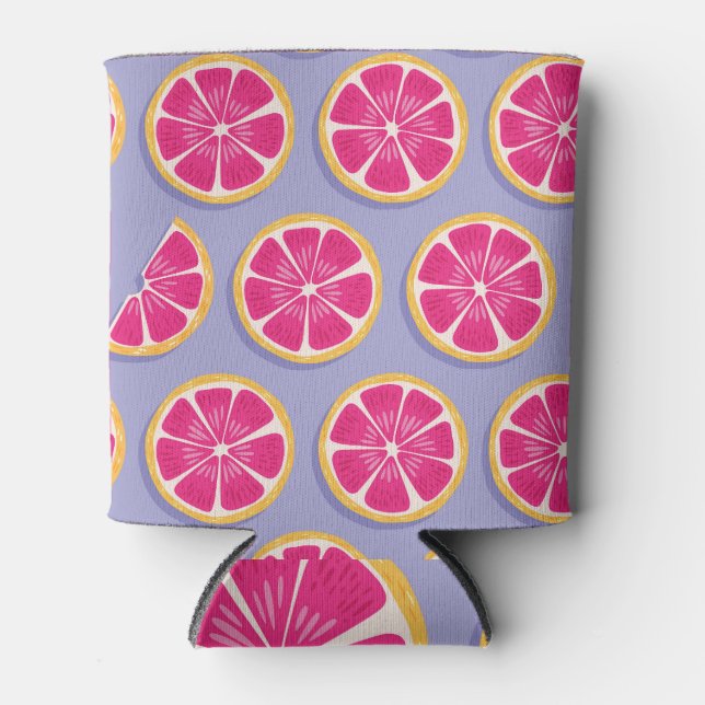 Rafraîchisseur Pour Canette Tranches de pamplemousse, motif violet vif. (Devant)