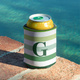 Rafraîchisseur Pour Canette Trendy Green Stripes avec Monogramme