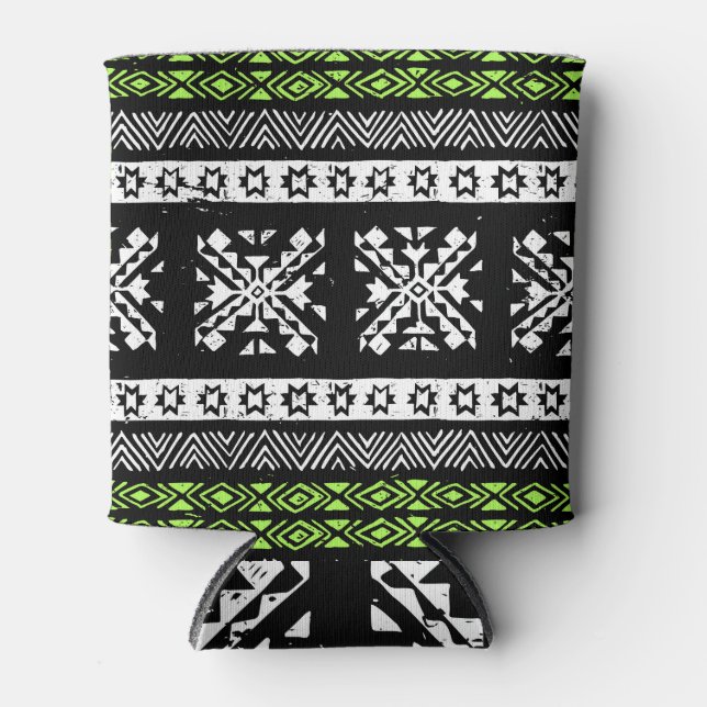 Rafraîchisseur Pour Canette Tribal Navajo, motif noir blanc vert. (Devant)
