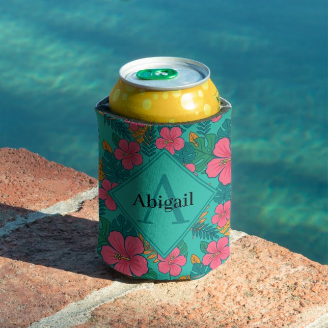 Rafraîchisseur Pour Canette Tropical Hibiscus and Palm Leaf Pattern  (Piscine in situ)