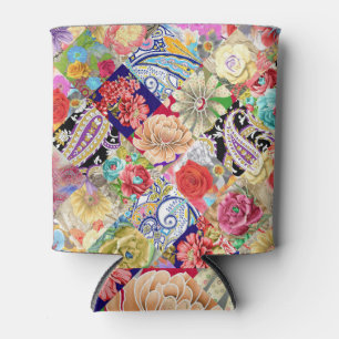 Rafraîchisseur Pour Canette Tropical motif floral, couleurs vives.