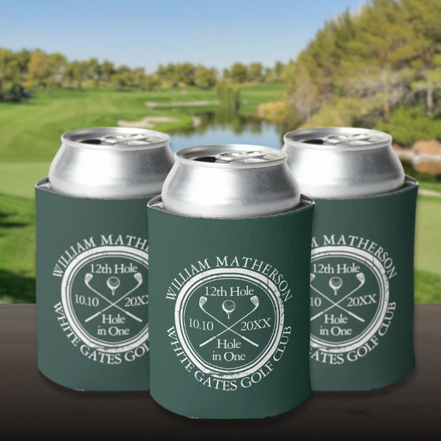 Rafraîchisseur Pour Canette Trou de golf en un vert émeraude personnalisé (Golf Hole in One Custom Emerald Green Can Cooler)