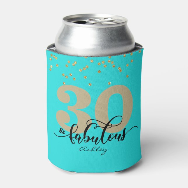 Rafraîchisseur Pour Canette Turquoise 30 et Fabuleux Anniversaire Can Cooler (Can devant)