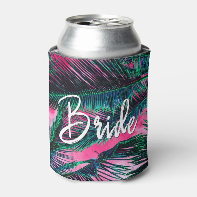 Rafraîchisseur Pour Canette Turquoise rose Tropical Summer Palm Tree Fronds (Can devant)