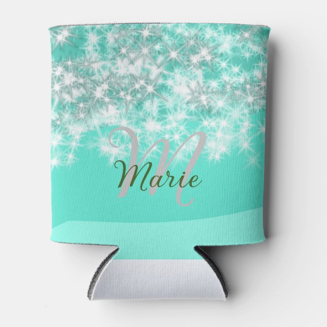 Rafraîchisseur Pour Canette Turquoise turquoise agate aqua monogramme ajouter  (Devant)