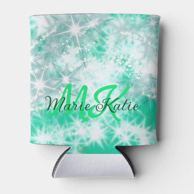 Rafraîchisseur Pour Canette Turquoise turquoise agate aqua monogramme ajouter  (Devant)