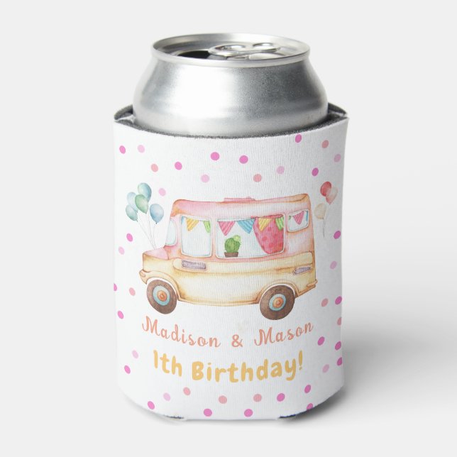 Rafraîchisseur Pour Canette Twins Girl & Boy Happy Camper Anniversaire (Can devant)