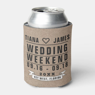 Rafraîchisseur Pour Canette Typographie du week-end mariage Style Burlap