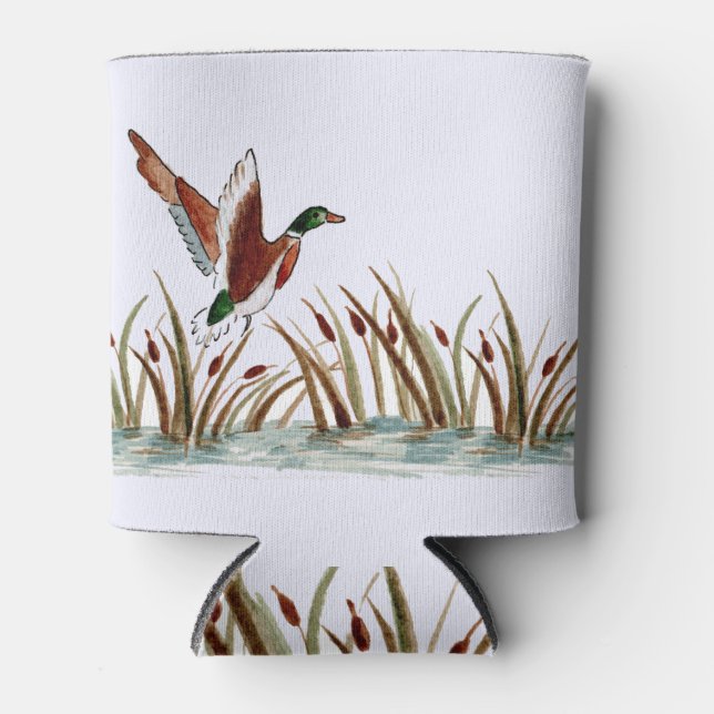 Rafraîchisseur Pour Canette Un canard de Mallard au-dessus d'un caillou contre (Devant)