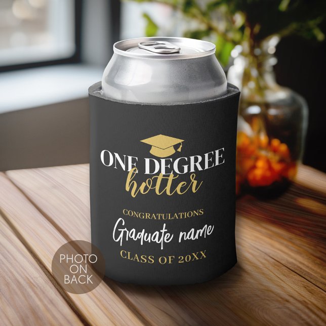Rafraîchisseur Pour Canette Un diplôme Hotter - Black Gold Graduation 1 Photo (Custom Can Cooler)