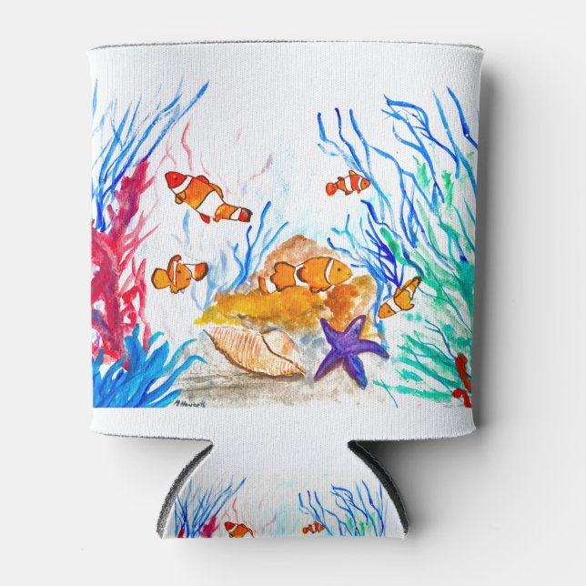 Rafraîchisseur Pour Canette Under the sea watercolor fish ocean coastal sea (Devant)