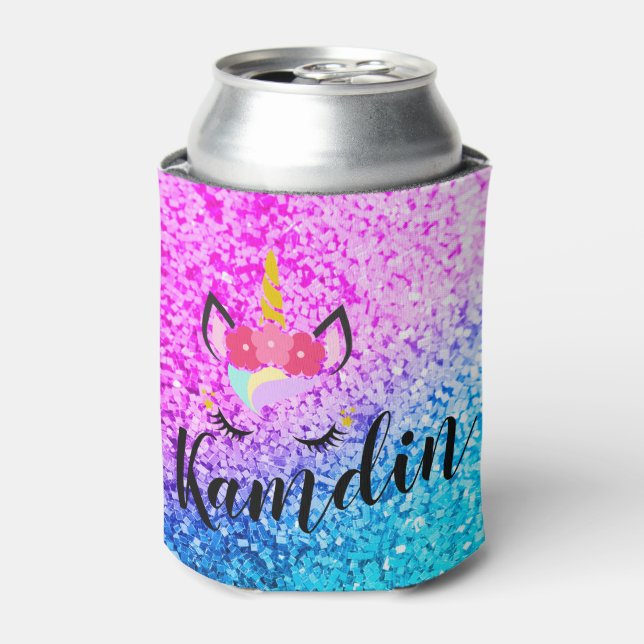 Rafraîchisseur Pour Canette Unicorne Personnalisée Ombre Glitt Koozie Can Titu (Can devant)