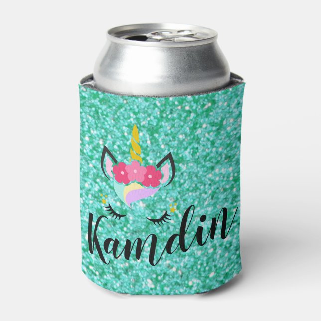 Rafraîchisseur Pour Canette Unicorne Personnalisée Turquoise Glitt Koozie Can  (Can devant)