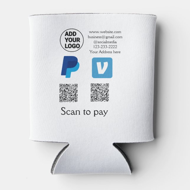 Rafraîchisseur Pour Canette Venmo paypal scan pour payer ajouter q r code logo (Devant)