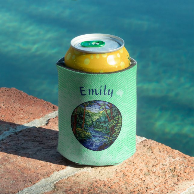 Rafraîchisseur Pour Canette Verre tendu Rivière Jungle Rond Personnalisé (Piscine in situ)