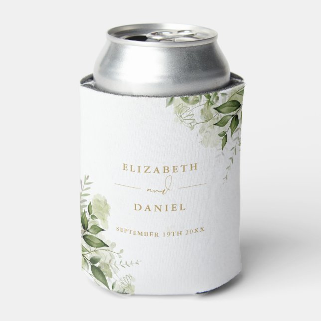 Rafraîchisseur Pour Canette Vert Floral Élégant Mariage Or (Can devant)