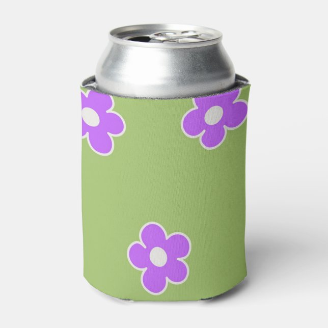 Rafraîchisseur Pour Canette Vert violet Floral Élégant Retro Boisson (Can devant)