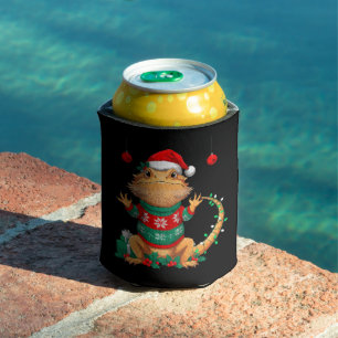 Rafraîchisseur Pour Canette Vêtement de Noël de lézard dragon barbu Chapeau de