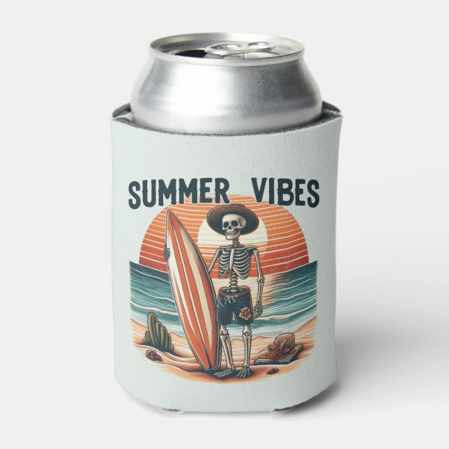 Rafraîchisseur Pour Canette Vibes d'été Skeleton Surfer Sunset Beach Design (Can devant)