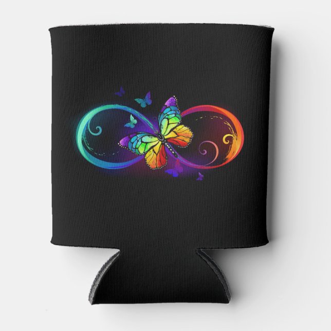 Rafraîchisseur Pour Canette Vibrant infinity with rainbow butterfly on black (Devant)