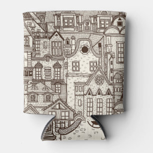 Rafraîchisseur Pour Canette Vieille Ville : Motif sans couture tiré à la main