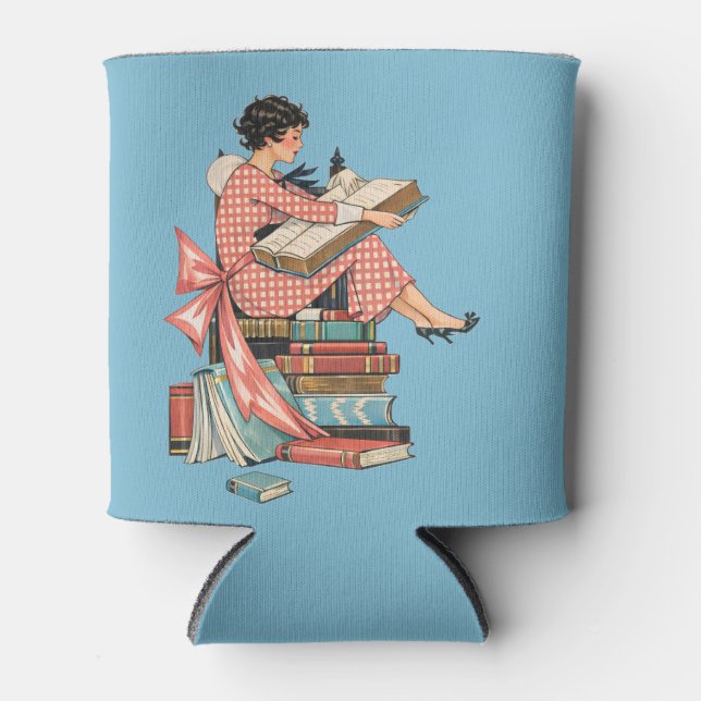 Rafraîchisseur Pour Canette Vintage Book Lover Reading Illustration (Devant)
