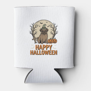 Rafraîchisseur Pour Canette Vintage Halloween Pug Chien Sorcière Chapeau Conce