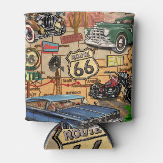 Rafraîchisseur Pour Canette Vintage Route 66, affiche nostalgique.