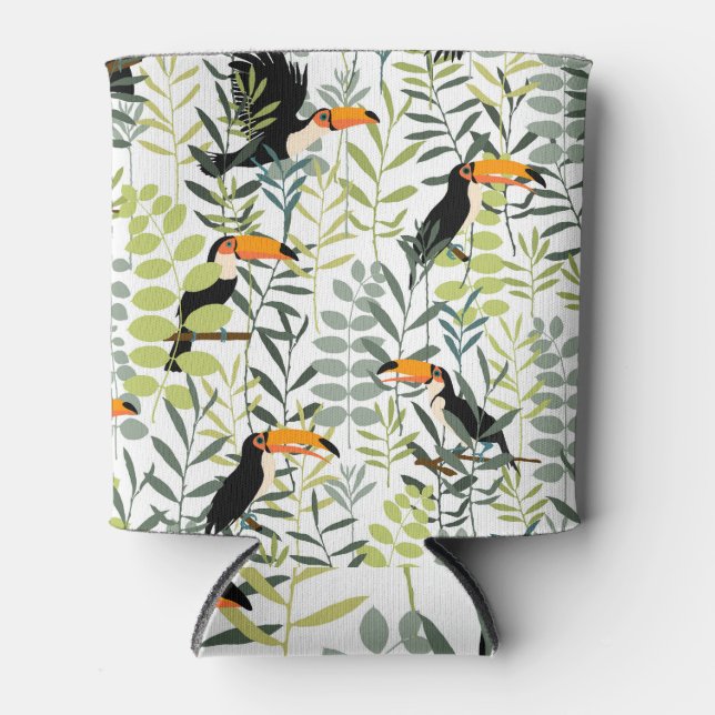 Rafraîchisseur Pour Canette Vintage Toucans Vert Feuille Motif (Devant)