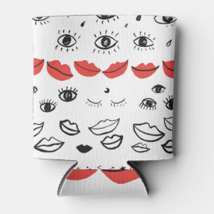 Rafraîchisseur Pour Canette Vintages yeux, motif des lèvres rouges.