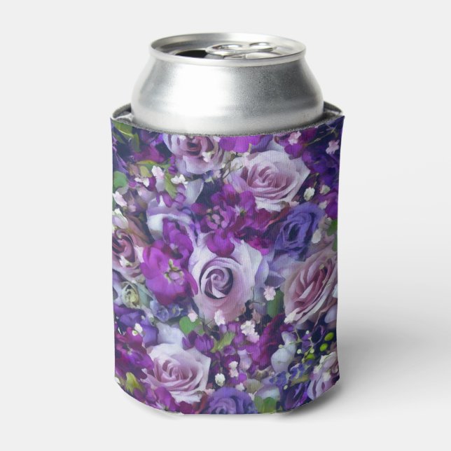 Rafraîchisseur Pour Canette Violet Lilac Rose Fleurs Motif de jardin (Can devant)