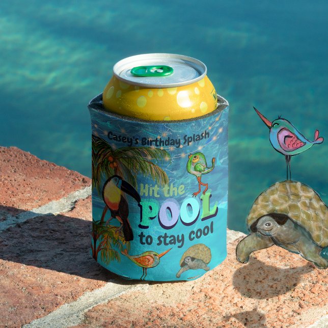 Rafraîchisseur Pour Canette Visitez la piscine pour rester Cool Anniversaire P (Hit the Pool to stay Cool Birthday Personalized Can Cooler  Front
)