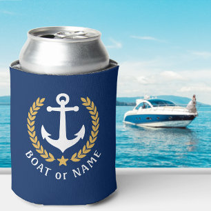 Rafraîchisseur Pour Canette Votre nom de bateau Ancre Gold Style Laurel Marine