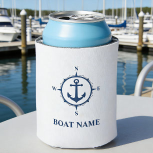 Rafraîchisseur Pour Canette Votre nom de bateau Ancre nautique Boussole Marine