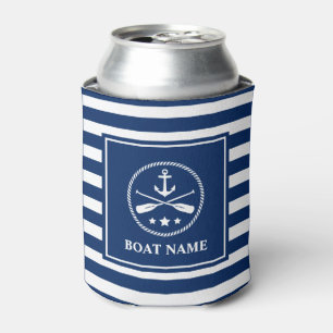 Rafraîchisseur Pour Canette Votre nom de bateau Ancre & Oars Navy Blue Striped