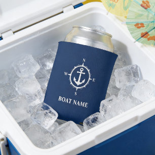 Rafraîchisseur Pour Canette Votre nom de bateau Compass Ancre Navy Can Cooler
