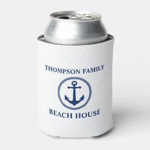Rafraîchisseur Pour Canette Votre nom de famille Beach House Ancre de mer Bleu