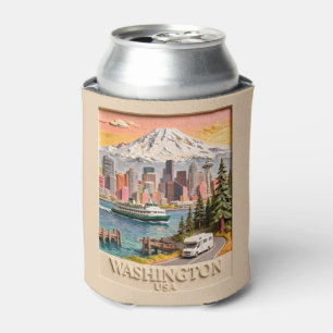 Rafraîchisseur Pour Canette Vue panoramique texturée de la ville de Seattle, W