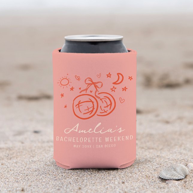 Rafraîchisseur Pour Canette Week-end enterrement de vie de jeune fille disco c (Pink and red disco bachelorette party personalized can cooler.)