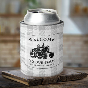 Rafraîchisseur Pour Canette Welcome Family Nom Farm Tractor White Plaid