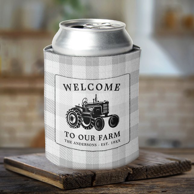 Rafraîchisseur Pour Canette Welcome Family Nom Farm Tractor White Plaid (Créateur téléchargé)