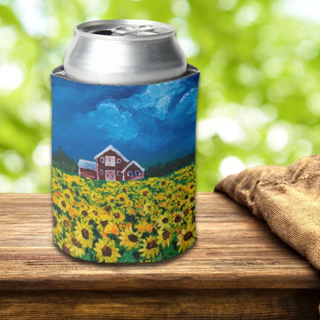 Rafraîchisseur Pour Canette western country red barn summer sunflower field (western country red barn summer sunflower field can cooler)
