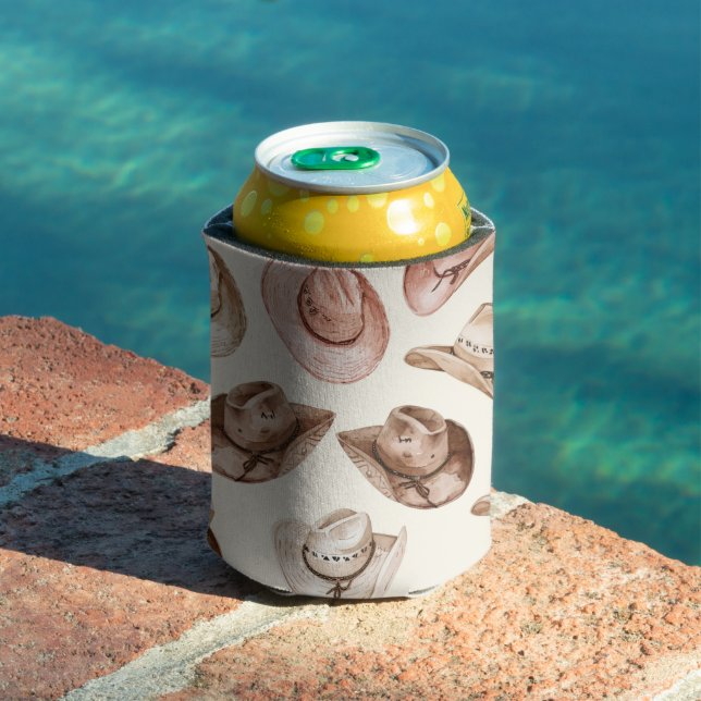 Rafraîchisseur Pour Canette Western Pink Brown Cowgirl Hats   (Piscine in situ)