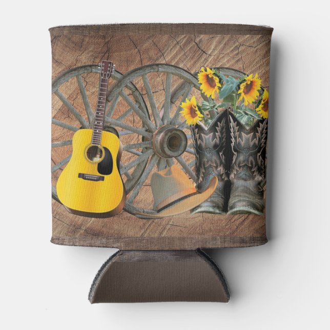 Rafraîchisseur Pour Canette Western Wagon Wheel Guitar Cowboy bottes tournesol (Devant)